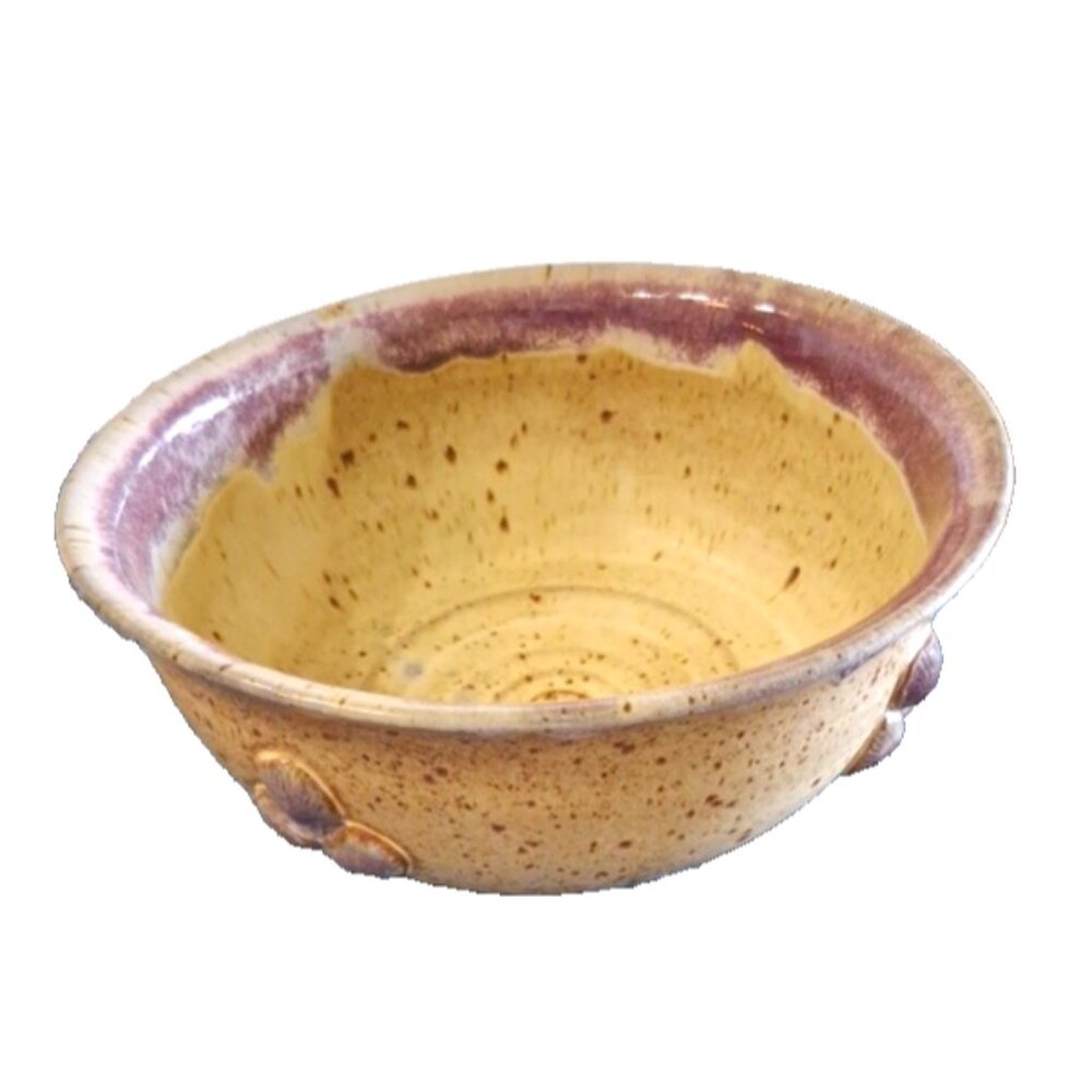 Studio Pottery Serving/Mixing Bowl -Excellent Condition- Tan and  Purple-Signed